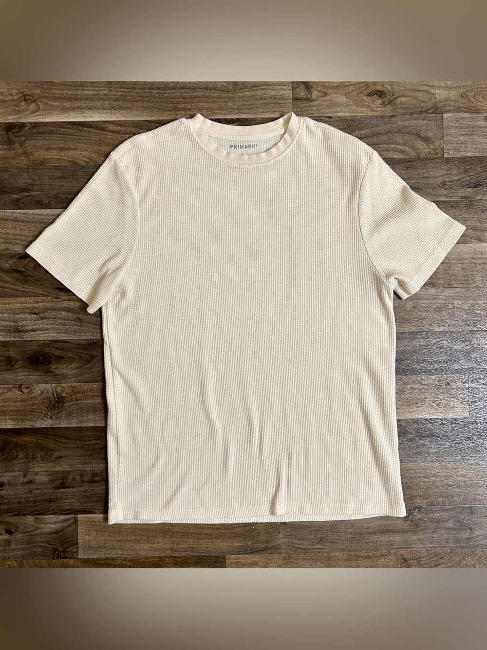 Primark Men’s Large Cream Waffle Knit Short Sleeve T-Shirt Regular Fit